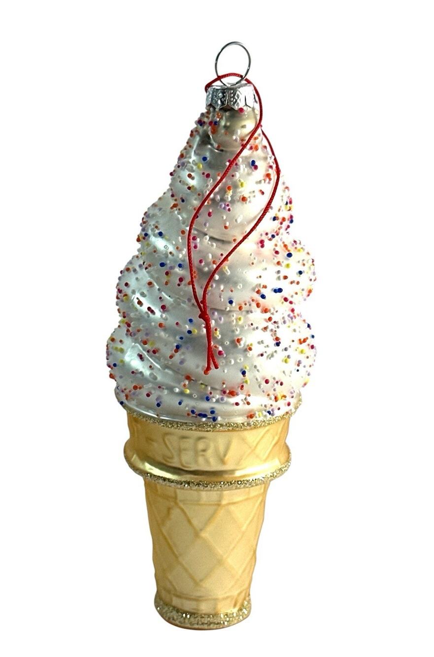 Vintage Kurt Adler Fros-T-Serv Ice Cream Cone Blown Glass Ornament 6.5”